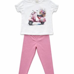 Conjunto niña camiseta moto rosa y leggings