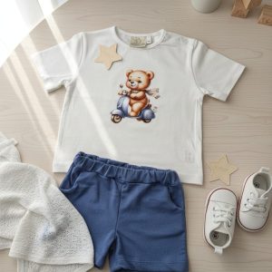 Conjunto bebe niño camiseta osito y pantalón azul