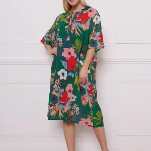 Robe ample fleurie blanc et vert