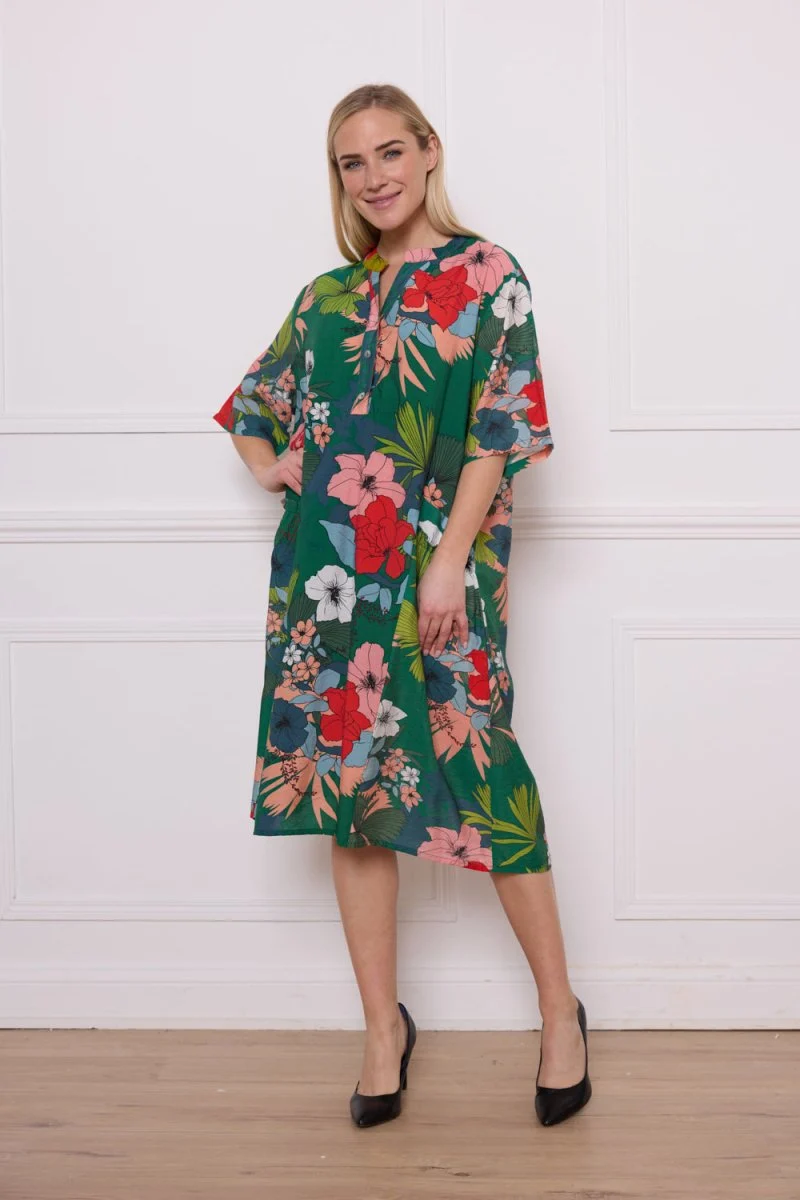 Robe ample fleurie blanc et vert - Imagen 2