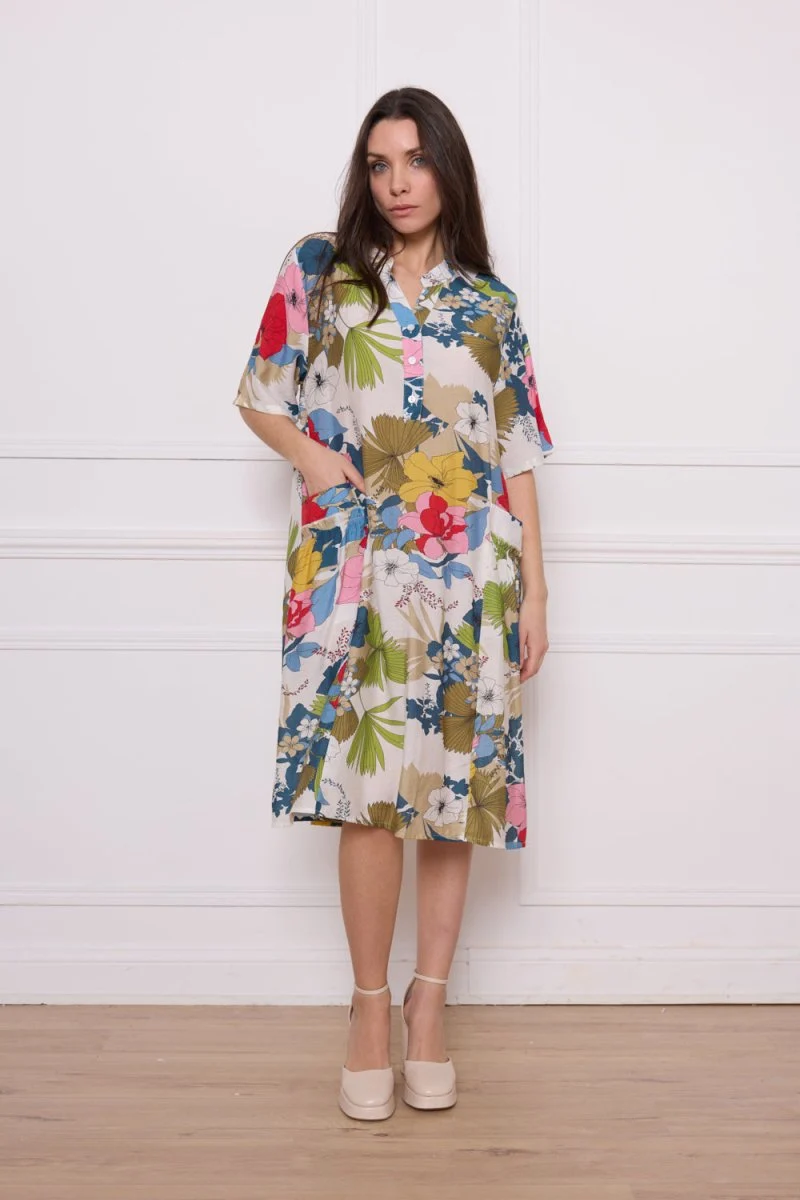 Robe ample fleurie blanc et vert - Imagen 5