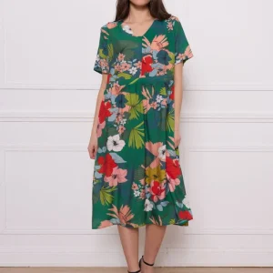 Robe fleurie blanc et vert