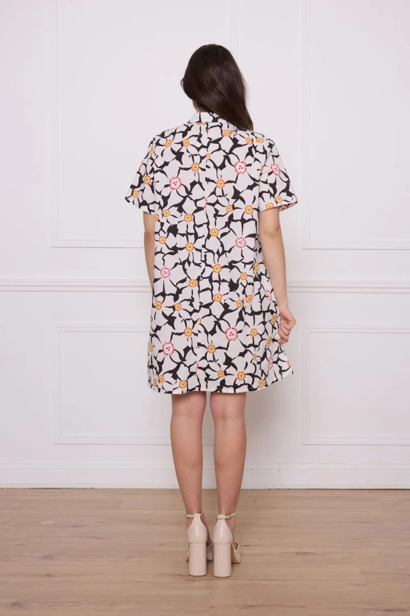 Chemise blanche noire fleurie en coton - Imagen 4