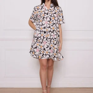 Chemise blanche noire fleurie en coton
