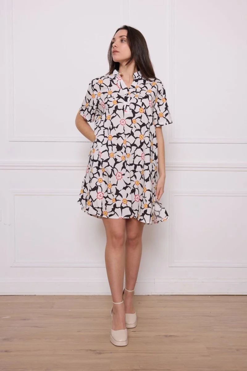 Chemise blanche noire fleurie en coton - Imagen 2