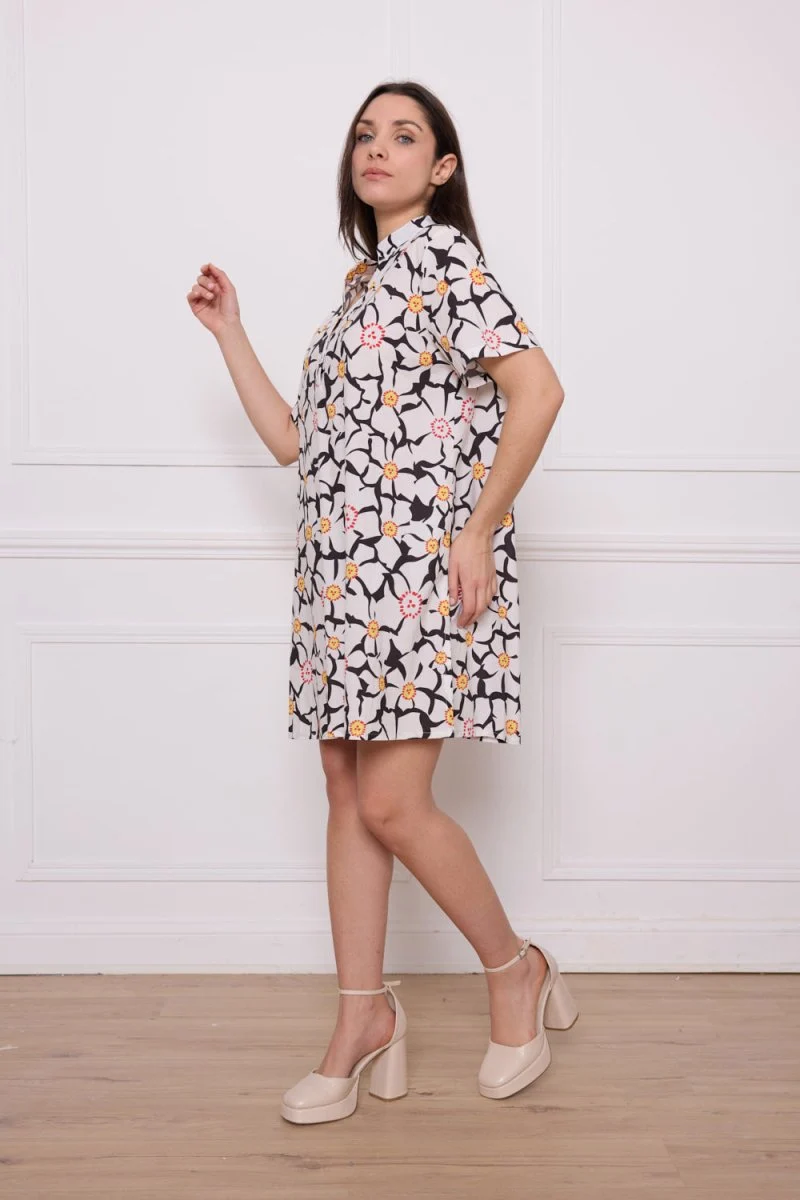 Chemise blanche noire fleurie en coton - Imagen 3