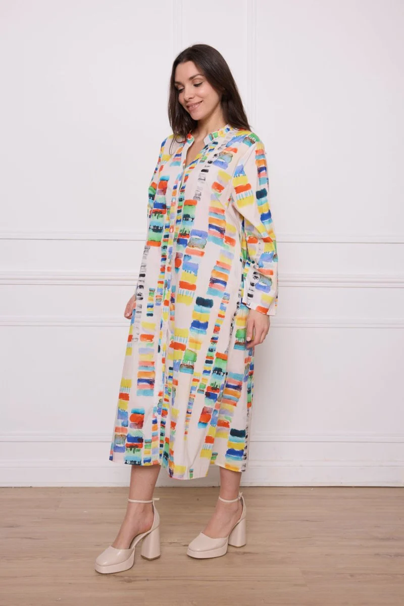 Robe chemise longue en coton à motifs colorés - Imagen 3
