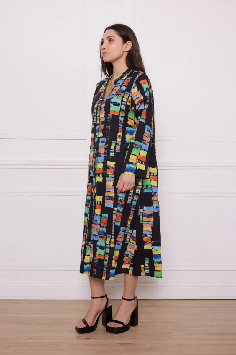 Robe chemise longue en coton à motifs colorés - Imagen 6