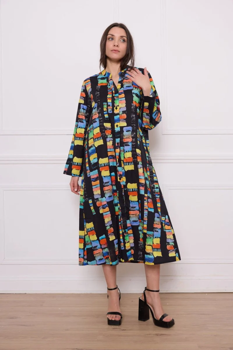 Robe chemise longue en coton à motifs colorés - Imagen 5