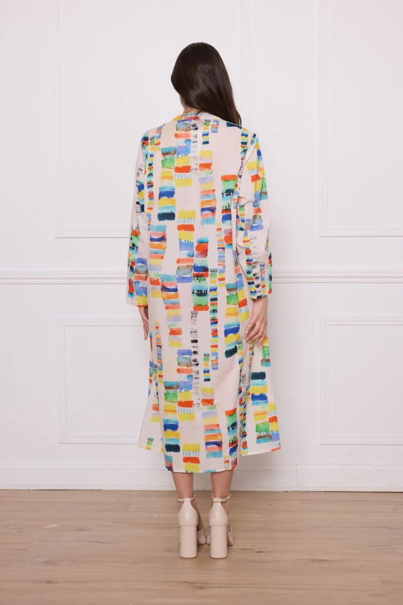 Robe chemise longue en coton à motifs colorés - Imagen 4