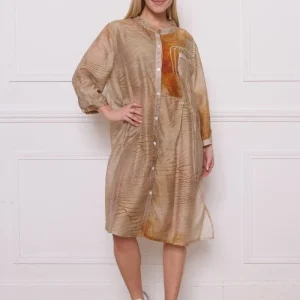 Chemise longue orange marron à motifs