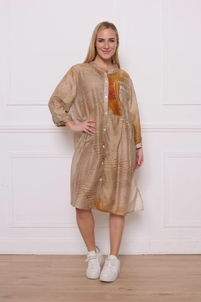 Chemise longue orange marron à motifs