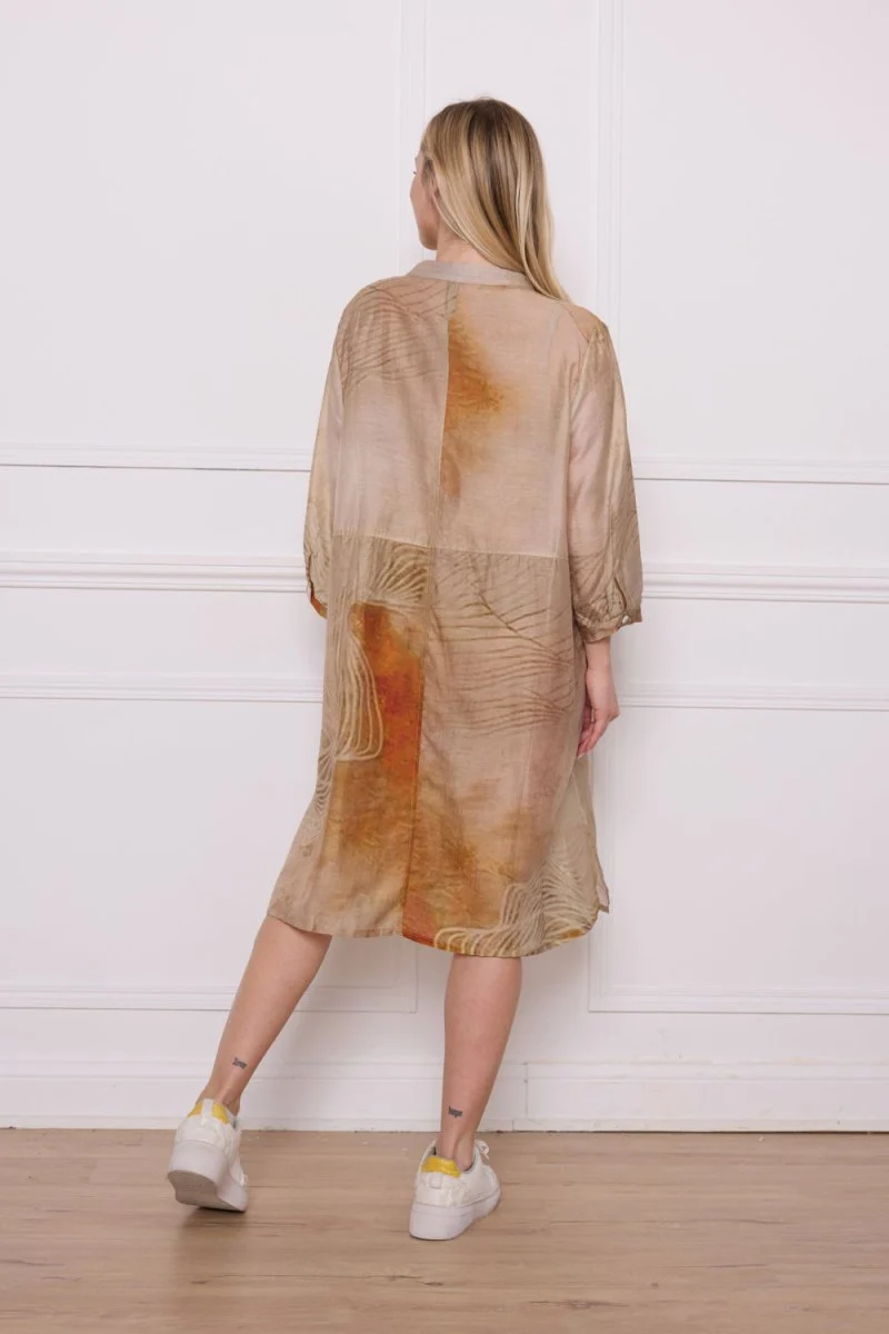Chemise longue orange marron à motifs - Imagen 4