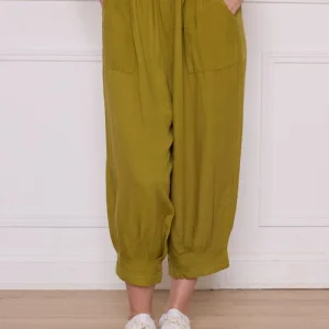 Pantalon uni en rayonne et lin