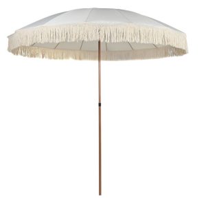 Parasol de Jardín Bohemio Beige con Flecos y Mástil Desmontable