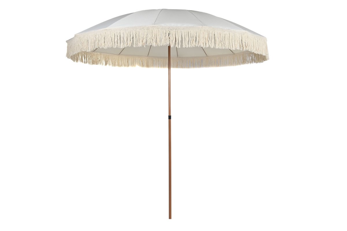 Parasol de Jardín Bohemio Beige con Flecos y Mástil Desmontable