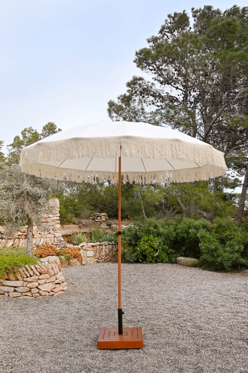 Parasol de Jardín Bohemio Beige con Flecos y Mástil Desmontable - Imagen 3