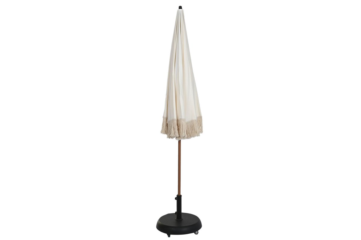 Parasol de Jardín Bohemio Beige con Flecos y Mástil Desmontable - Imagen 9