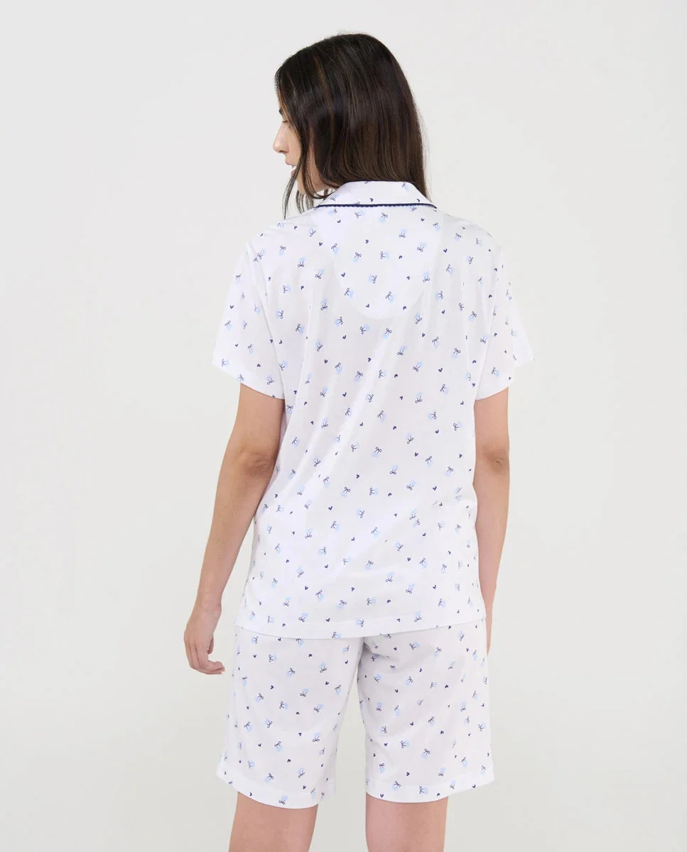 Pijama camisero corto de mujer estampado cerezas - Imagen 4