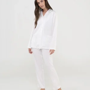 Pijama de mujer camisero largo marfil raso topos