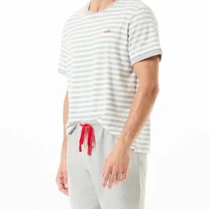 Pijama corto de hombre de algodón a rayas