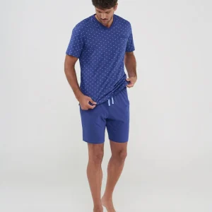 Pijama corto de hombre azul estampado coches