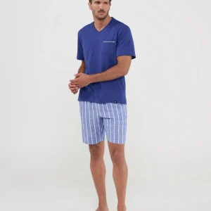 Pijama corto de hombre mixto pantalón corto rayas