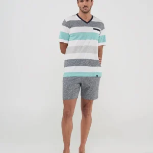 Pijama corto de hombre vigoré gris rayas