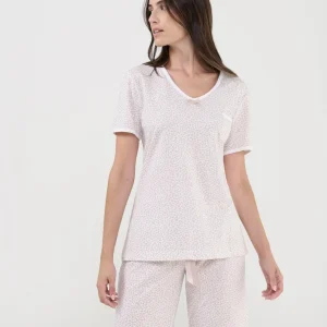 Pijama corto de mujer cuello pico animal print