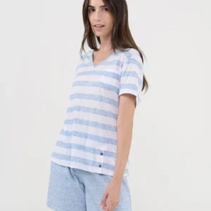 Pijama corto de mujer manga corta azul vigoré a rayas