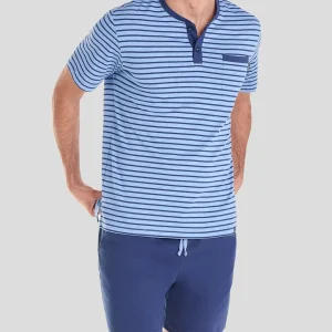 Pijama corto hombre rayas azules