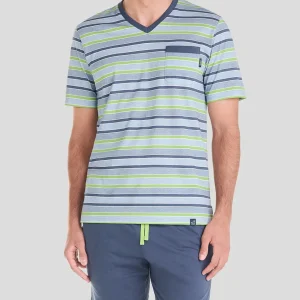 Pijama corto hombre rayas verdes