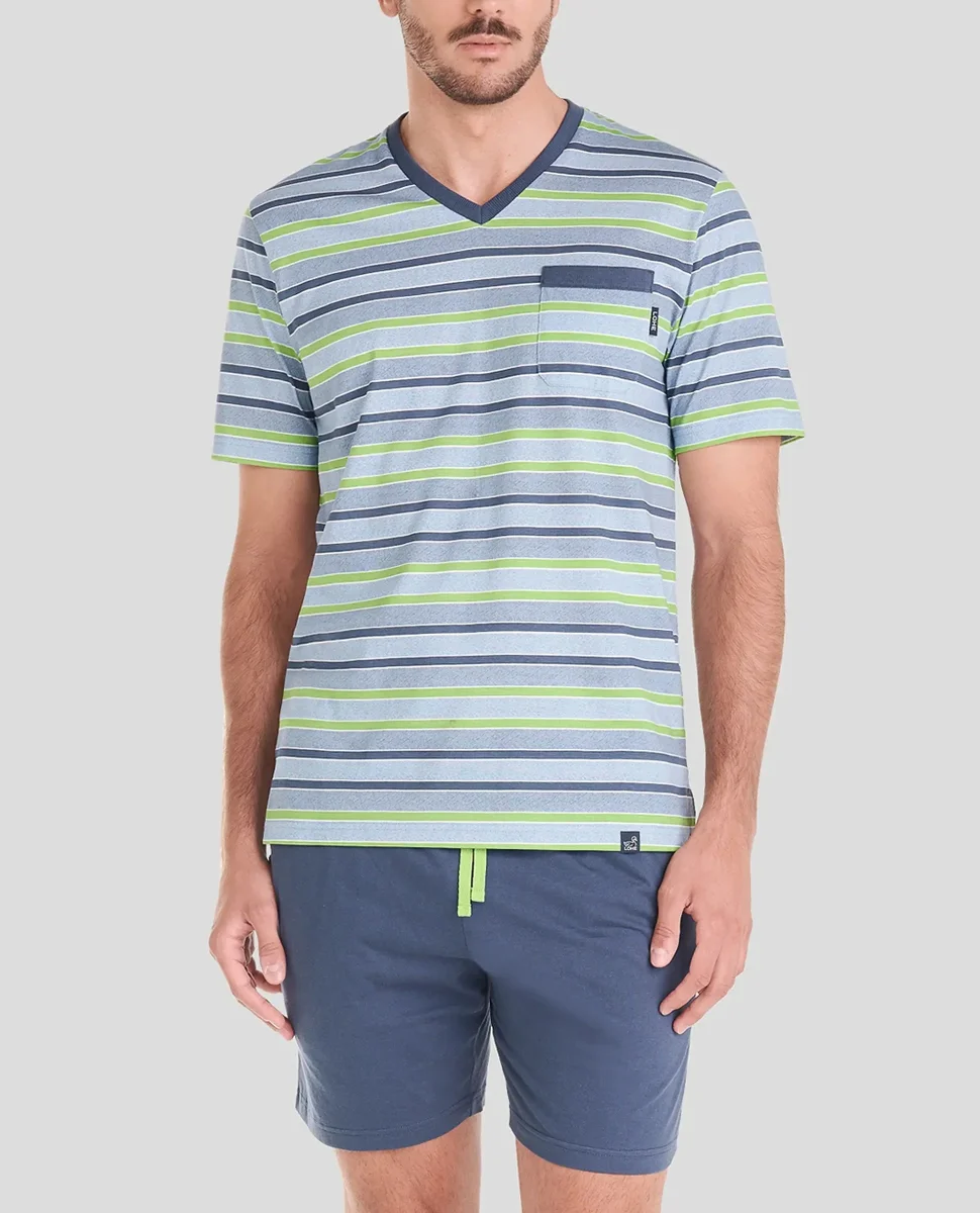 Pijama corto hombre rayas verdes - Imagen 2