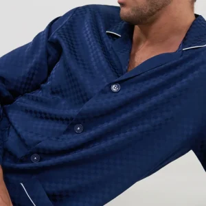 Pijama hombre invierno jacquard marino cuadritos
