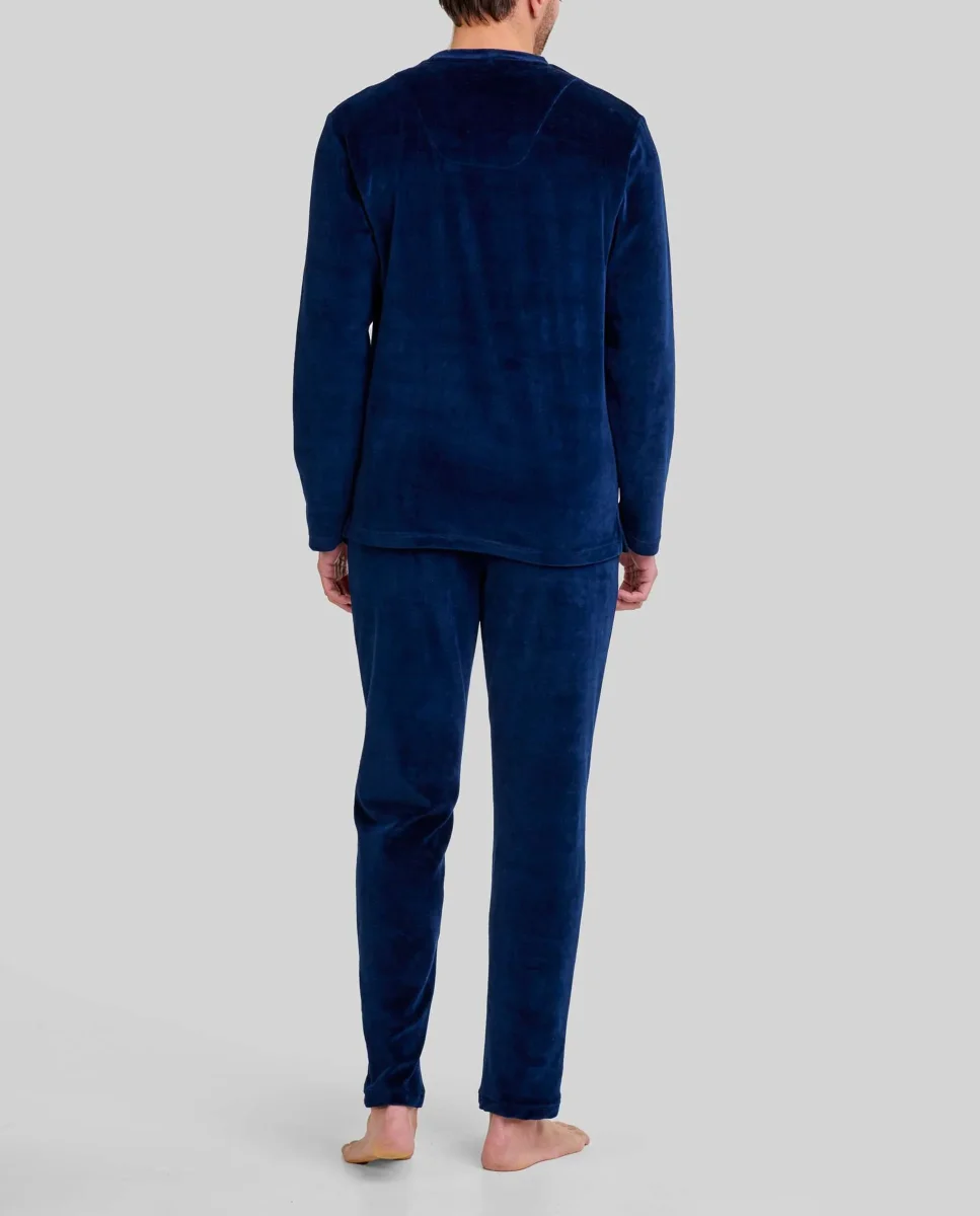 Pijama largo de hombre terciopelo liso - Imagen 4