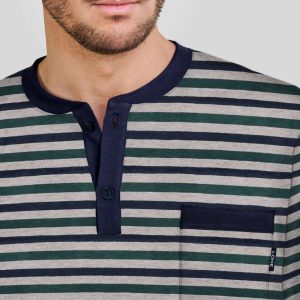 Pijama largo de hombre marino a rayas