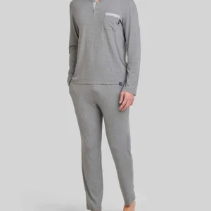 Pijama de hombre largo modal cuello abierto