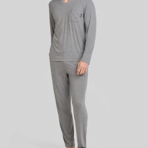 Pijama largo de hombre modal cuello pico