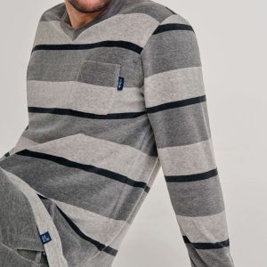 Pijama largo de hombre terciopelo gris rayas