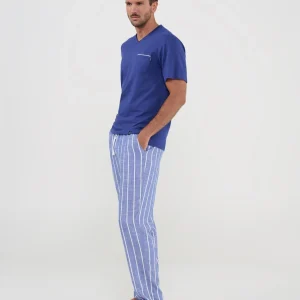 Pijama de hombre manga corta pantalón largo a rayas