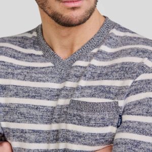 Pijama hombre largo melange rayas azules