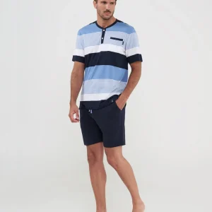 Pijama hombre manga corta rayas marino