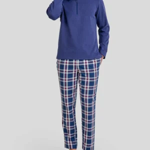 Pijama largo hombre cuello cremallera cuadros