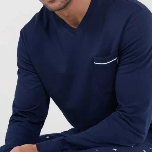 Pijama largo hombre invierno marino estrellas