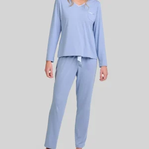 Pijama largo mujer modal escote pico raso