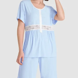 Pijama mujer corto canalé puntilla