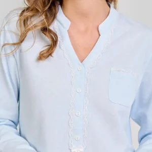 Pijama lencero largo de mujer cuello puntilla