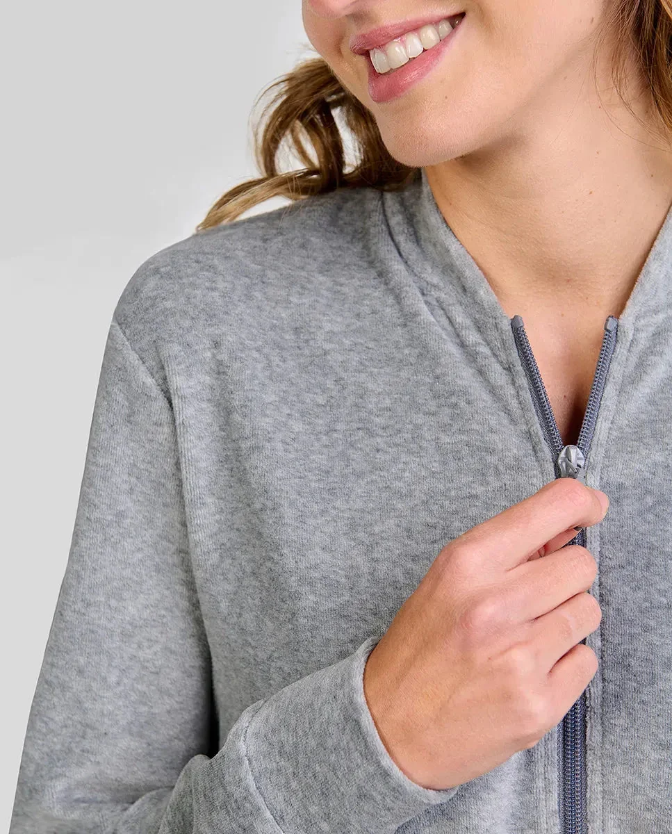 Pijama mujer abierto terciopelo gris con cremallera - Imagen 4