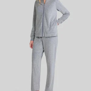 Pijama mujer abierto terciopelo gris con cremallera