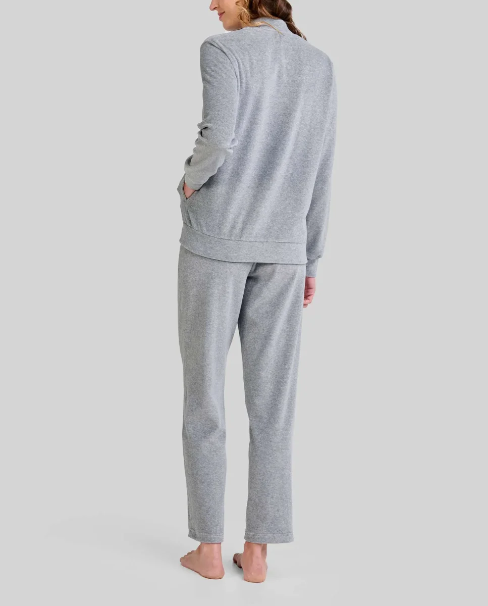 Pijama mujer abierto terciopelo gris con cremallera - Imagen 5